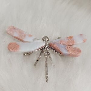 Cotton Candy Pink Agate Dragonfly Crystal Decor